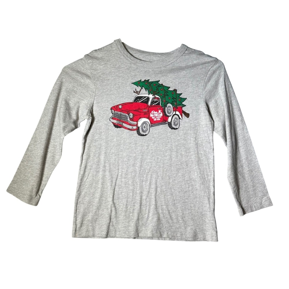OshKosh Bgosh Christmas Tree Truck Long Sleeve Shirt Gray‎ Size 6